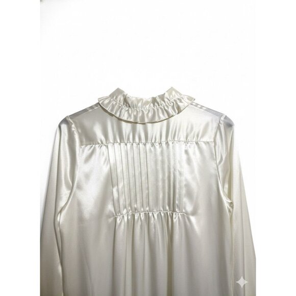 B by Barad Vtg 1980s Ivory Satin Ruffled Princess Length Night Gown Nighty Sz M - Picture 4 of 5